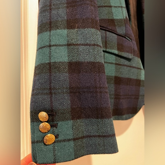 J. Crew Jackets & Coats Jcrew Black Watch Plaid Blazer With Gold